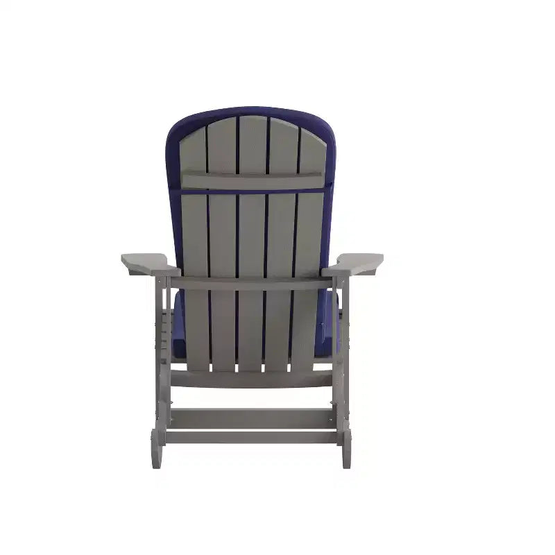 Sedia a dondolo Adirondack Merrick Lane in poliresina per tutte le stagioni con doghe verticali e cuscini resistenti alle intemperie