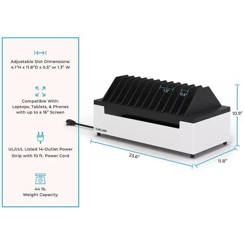 Stand Steady Line Leader Desktop Open Charging Station Holds Up to 12 Devices - White