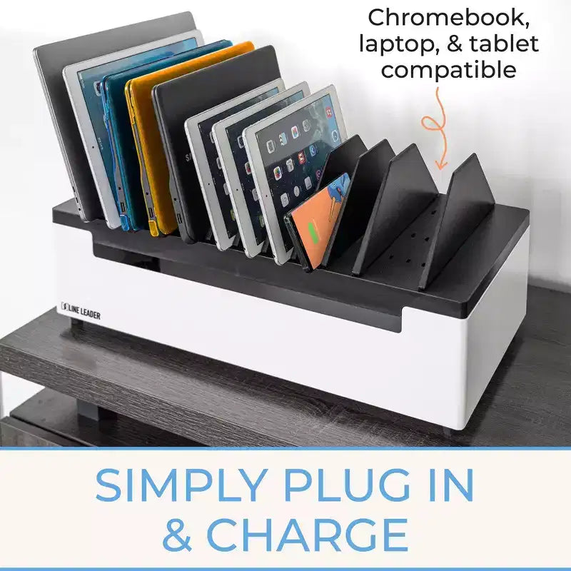 Stand Steady Line Leader Desktop Open Charging Station Holds Up to 12 Devices - White