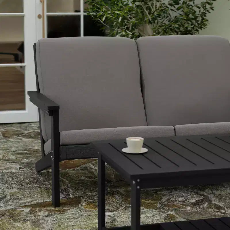 Merrick Lane All-Weather Poly Resin Wood Adirondack Style Deep Seat Patio Loveseat with Cushions