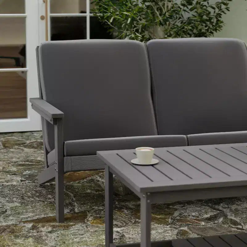 Merrick Lane All-Weather Poly Resin Wood Adirondack Style Deep Seat Patio Loveseat with Cushions
