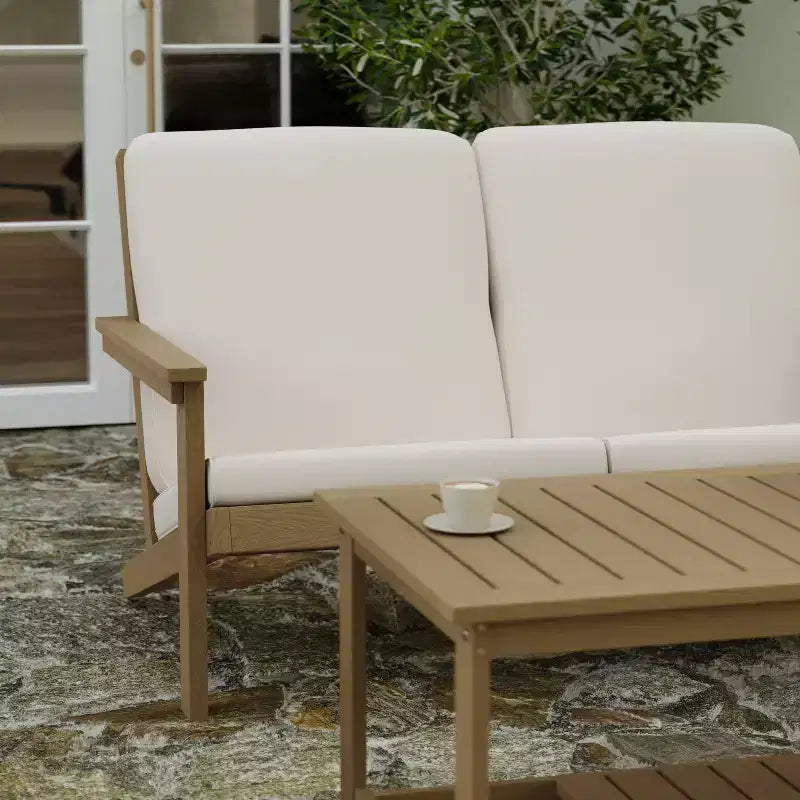 Merrick Lane All-Weather Poly Resin Wood Adirondack Style Deep Seat Patio Loveseat with Cushions