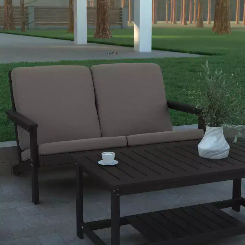 Emma and Oliver All-Weather Polyresin Adirondack Loveseat with Deep Seat and Comfortable Back & Seat Cushions