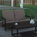 Emma and Oliver All-Weather Polyresin Adirondack Loveseat with Deep Seat and Comfortable Back & Seat Cushions