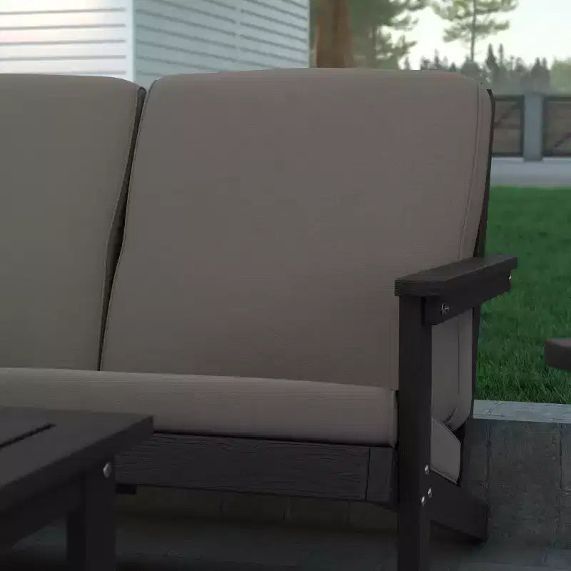Emma and Oliver All-Weather Polyresin Adirondack Loveseat with Deep Seat and Comfortable Back & Seat Cushions
