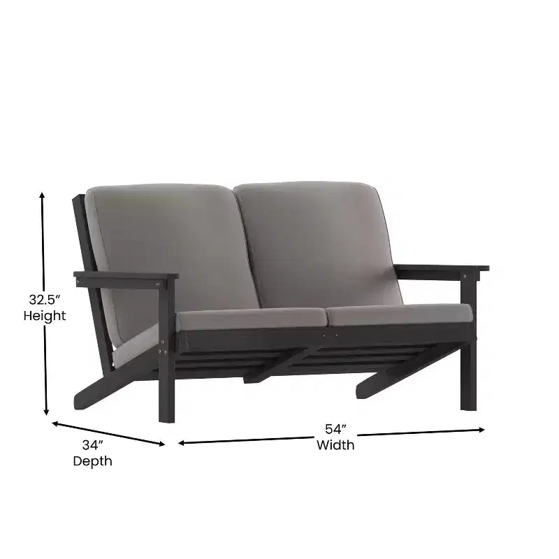Emma and Oliver All-Weather Polyresin Adirondack Loveseat with Deep Seat and Comfortable Back & Seat Cushions