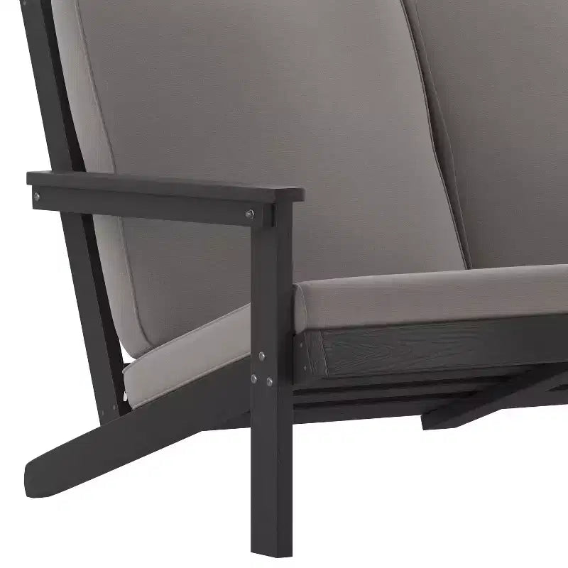 Emma and Oliver All-Weather Polyresin Adirondack Loveseat with Deep Seat and Comfortable Back & Seat Cushions