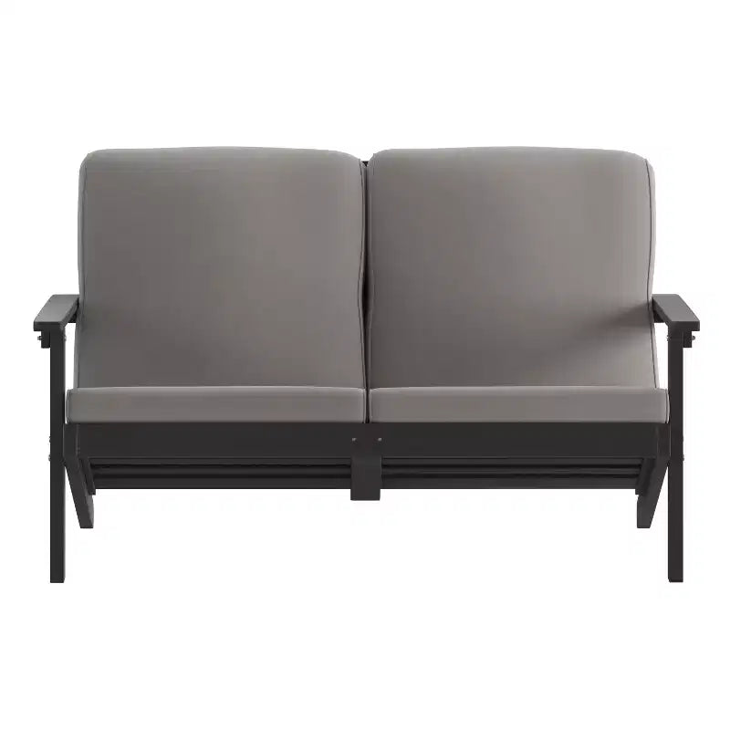 Emma and Oliver All-Weather Polyresin Adirondack Loveseat with Deep Seat and Comfortable Back & Seat Cushions