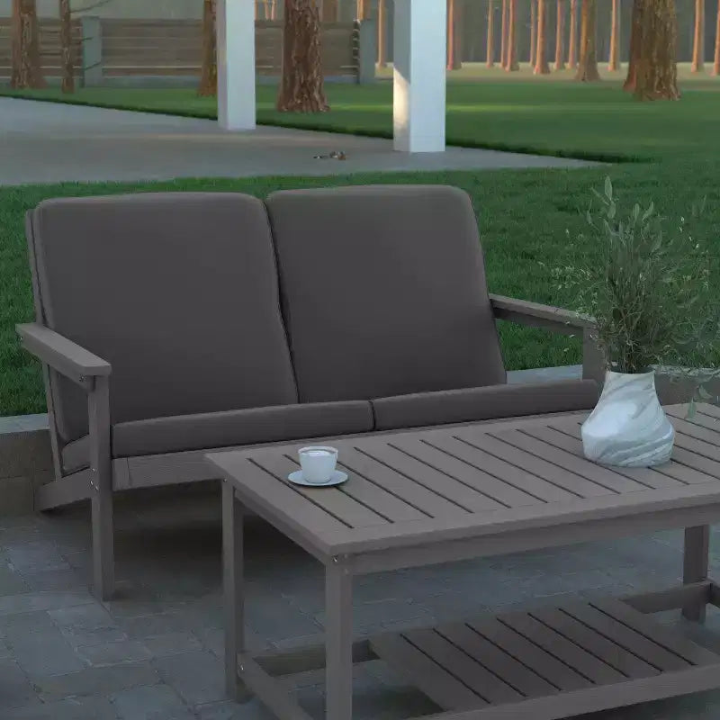 Emma and Oliver All-Weather Polyresin Adirondack Loveseat with Deep Seat and Comfortable Back & Seat Cushions