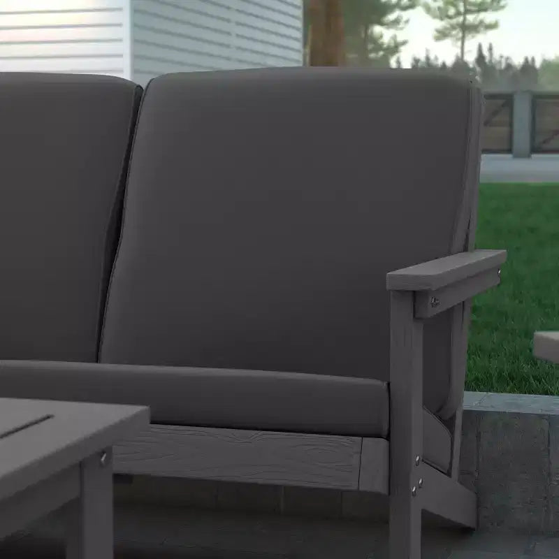 Emma and Oliver All-Weather Polyresin Adirondack Loveseat with Deep Seat and Comfortable Back & Seat Cushions