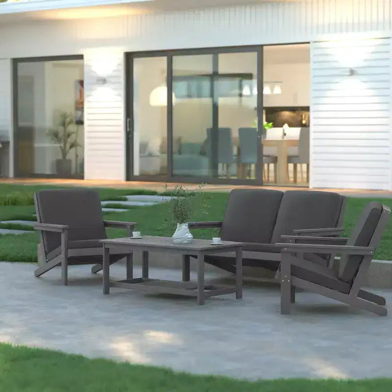 Emma and Oliver All-Weather Polyresin Adirondack Loveseat with Deep Seat and Comfortable Back & Seat Cushions