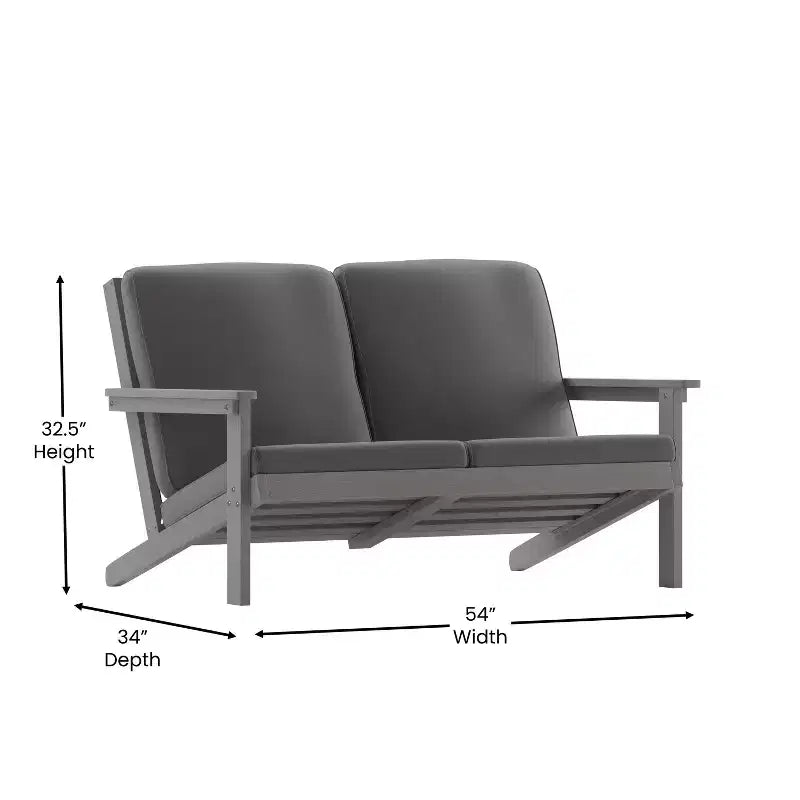 Emma and Oliver All-Weather Polyresin Adirondack Loveseat with Deep Seat and Comfortable Back & Seat Cushions