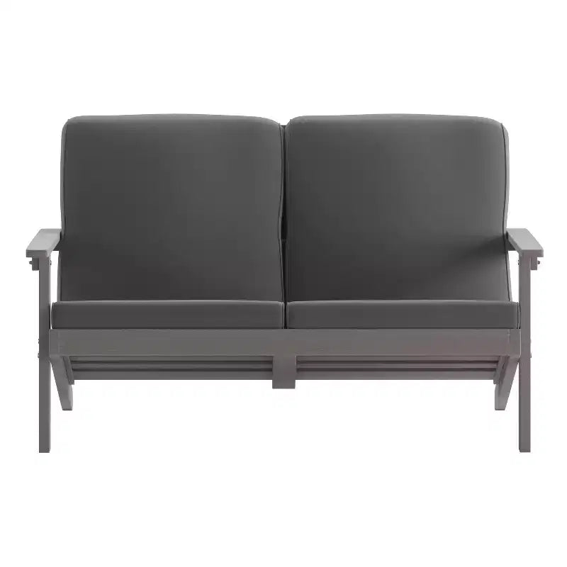 Emma and Oliver All-Weather Polyresin Adirondack Loveseat with Deep Seat and Comfortable Back & Seat Cushions