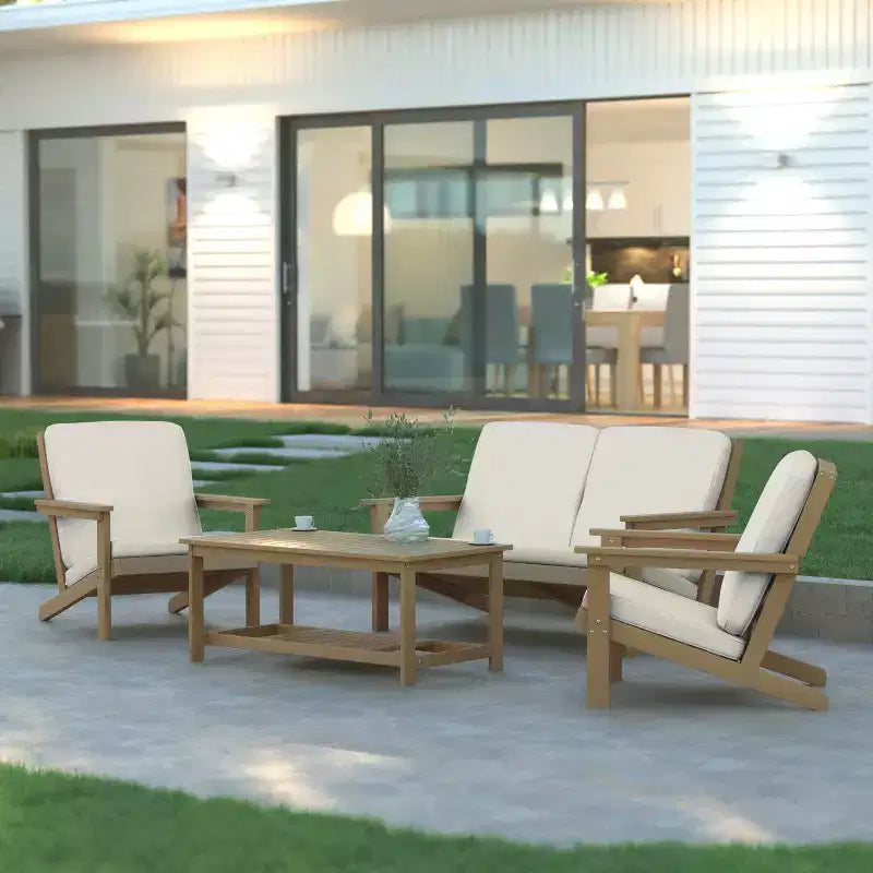 Emma and Oliver All-Weather Polyresin Adirondack Loveseat with Deep Seat and Comfortable Back & Seat Cushions