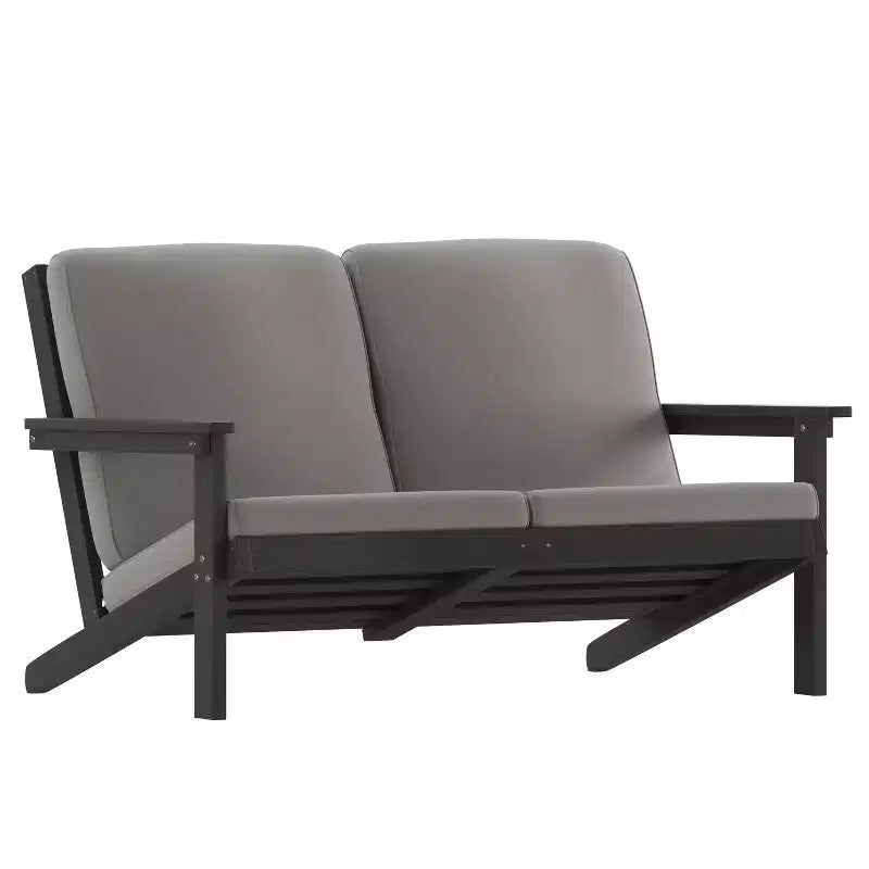 Emma and Oliver All-Weather Polyresin Adirondack Loveseat with Deep Seat and Comfortable Back & Seat Cushions
