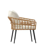 Emma and Oliver Indoor/Outdoor Bohemian Natural Rattan Rope Patio Chairs with Open Weave Design and Removable Plush Cushions
