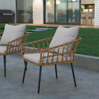 Emma and Oliver Indoor/Outdoor Bohemian Natural Rattan Rope Patio Chairs with Open Weave Design and Removable Plush Cushions