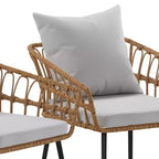 Emma and Oliver Indoor/Outdoor Bohemian Natural Rattan Rope Patio Chairs with Open Weave Design and Removable Plush Cushions