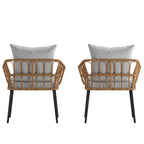 Emma and Oliver Indoor/Outdoor Bohemian Natural Rattan Rope Patio Chairs with Open Weave Design and Removable Plush Cushions