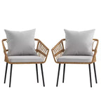 Emma and Oliver Indoor/Outdoor Bohemian Natural Rattan Rope Patio Chairs with Open Weave Design and Removable Plush Cushions