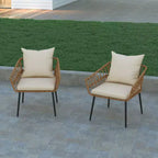 Emma and Oliver Indoor/Outdoor Bohemian Natural Rattan Rope Patio Chairs with Open Weave Design and Removable Plush Cushions