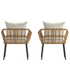 Emma and Oliver Indoor/Outdoor Bohemian Natural Rattan Rope Patio Chairs with Open Weave Design and Removable Plush Cushions