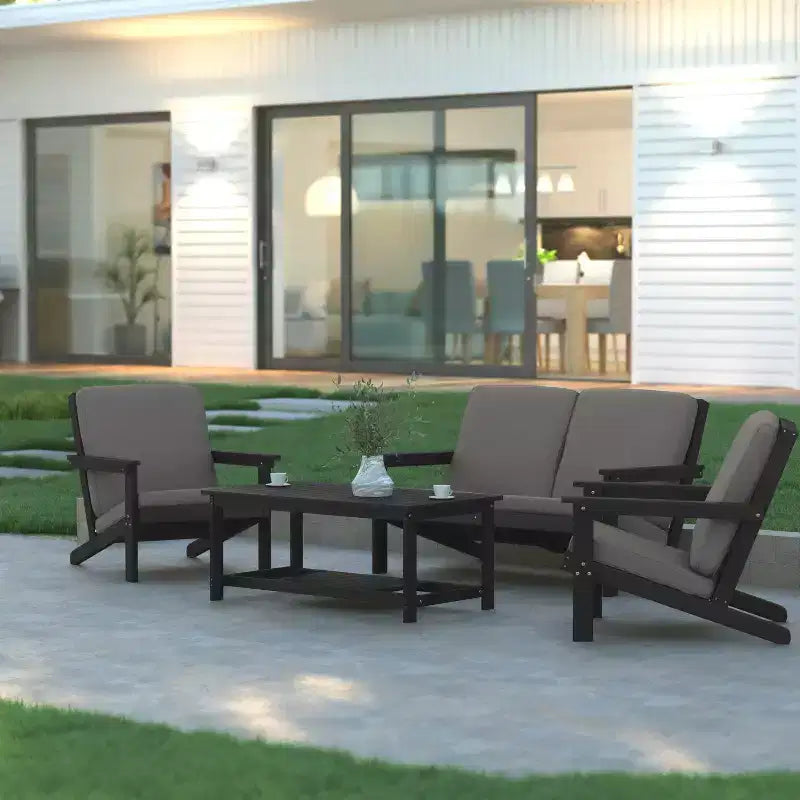 Emma and Oliver All-Weather Polyresin Adirondack Club Chair with Deep Seat and Comfortable Back & Seat Cushions