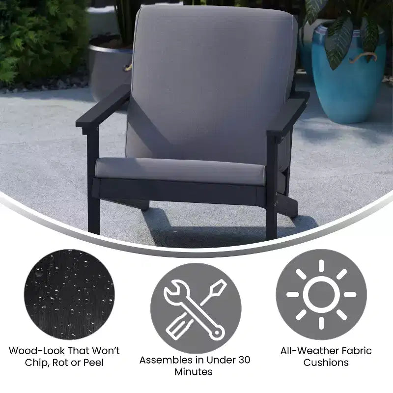Emma and Oliver All-Weather Polyresin Adirondack Club Chair with Deep Seat and Comfortable Back & Seat Cushions