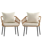 Merrick Lane Set of Two Indoor/Outdoor Boho Style Open Weave Rattan Rope Patio Chairs with Cushions