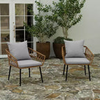 Merrick Lane Set of Two Indoor/Outdoor Boho Style Open Weave Rattan Rope Patio Chairs with Cushions
