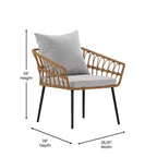 Merrick Lane Set of Two Indoor/Outdoor Boho Style Open Weave Rattan Rope Patio Chairs with Cushions