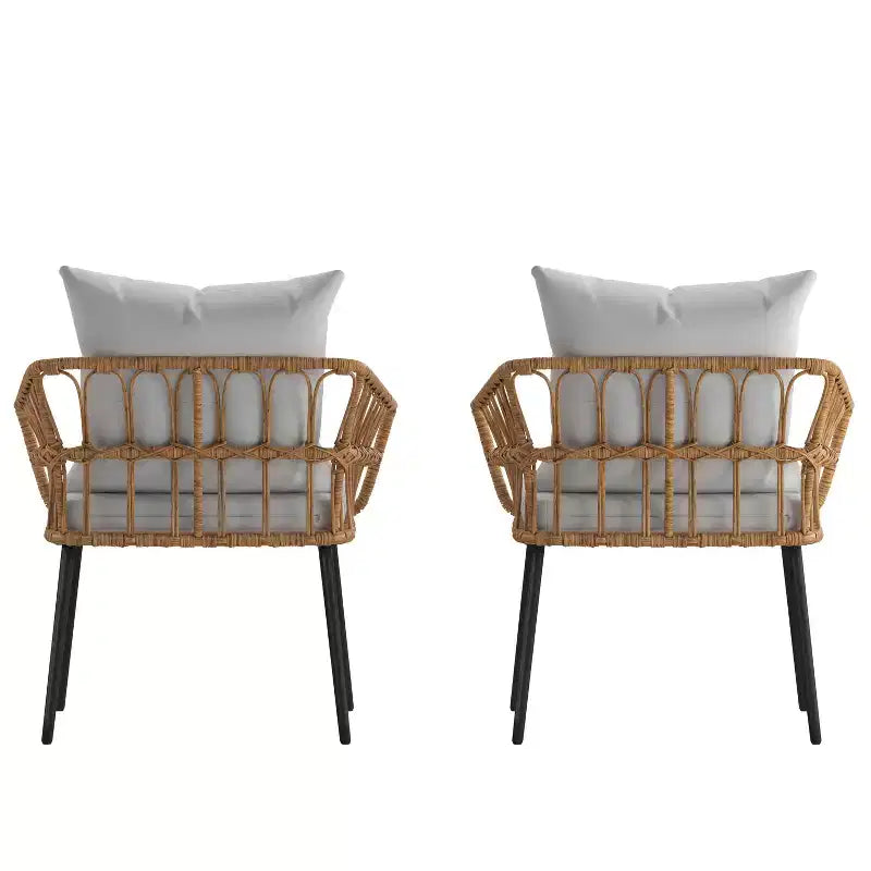 Merrick Lane Set of Two Indoor/Outdoor Boho Style Open Weave Rattan Rope Patio Chairs with Cushions