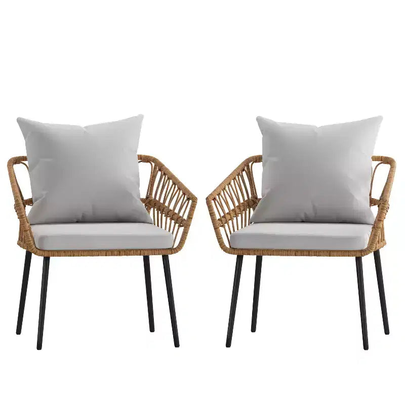 Merrick Lane Set of Two Indoor/Outdoor Boho Style Open Weave Rattan Rope Patio Chairs with Cushions