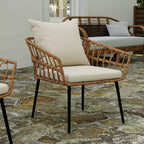 Merrick Lane Set of Two Indoor/Outdoor Boho Style Open Weave Rattan Rope Patio Chairs with Cushions