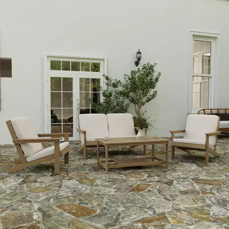 Tavolino da salotto Adirondack a due livelli in legno e resina sintetica Merrick Lane resistente a tutte le stagioni