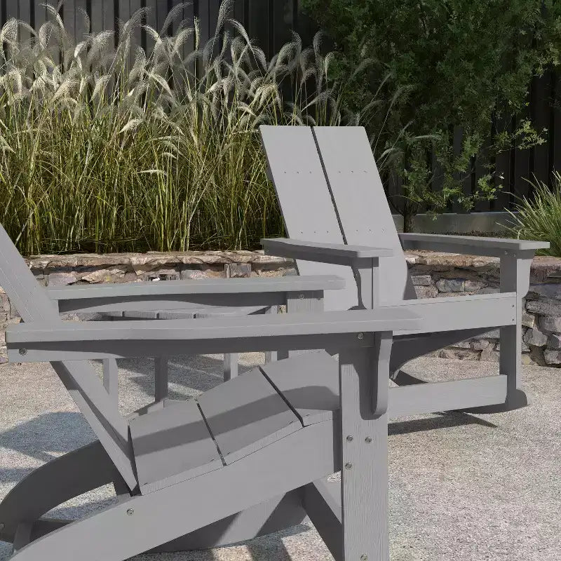 Merrick Lane Wellington 3 Piece Patio Furniture Set Includes All-Weather UV Treated Adirondack Rocking Chairs and Side Table