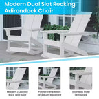 Merrick Lane Wellington 3 Piece Patio Furniture Set Includes All-Weather UV Treated Adirondack Rocking Chairs and Side Table