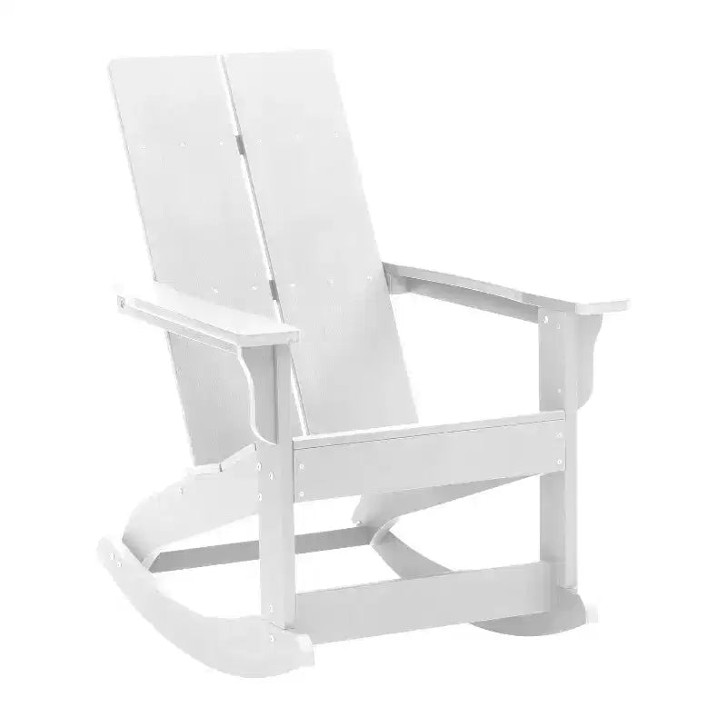 Merrick Lane Wellington 3 Piece Patio Furniture Set Includes All-Weather UV Treated Adirondack Rocking Chairs and Side Table