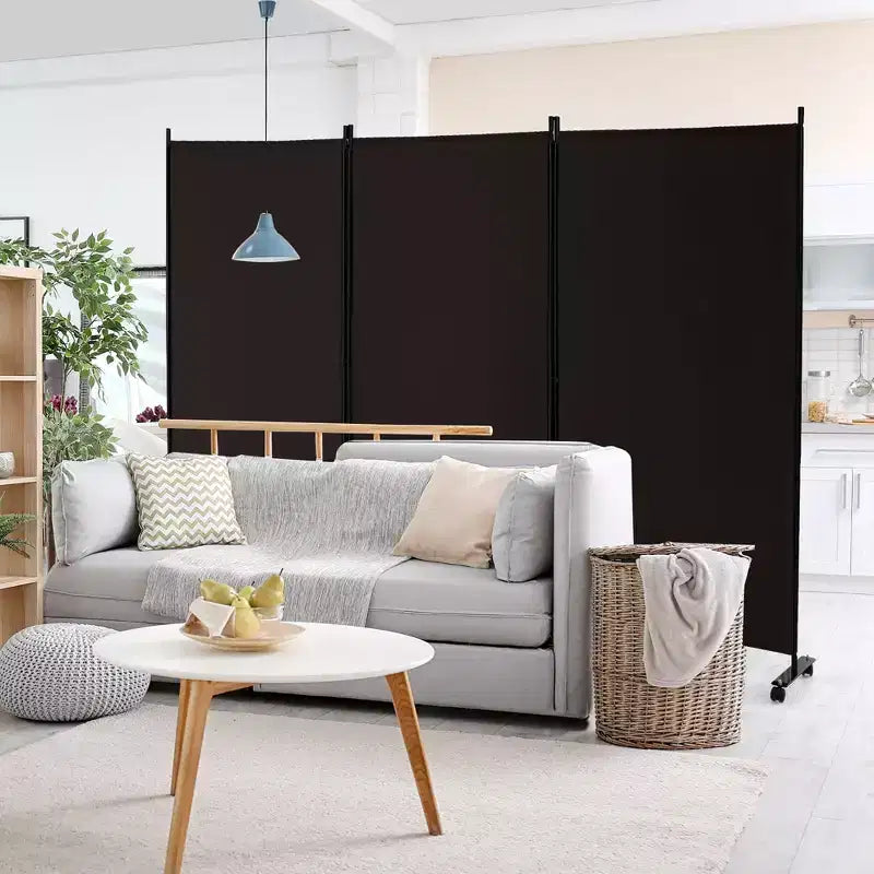 Costway Divisorio Pieghevole a 3 Pannelli da 1,8 m, Schermo Privacy con Ruote Bloccabili Nero/Marrone/Grigio/Bianco