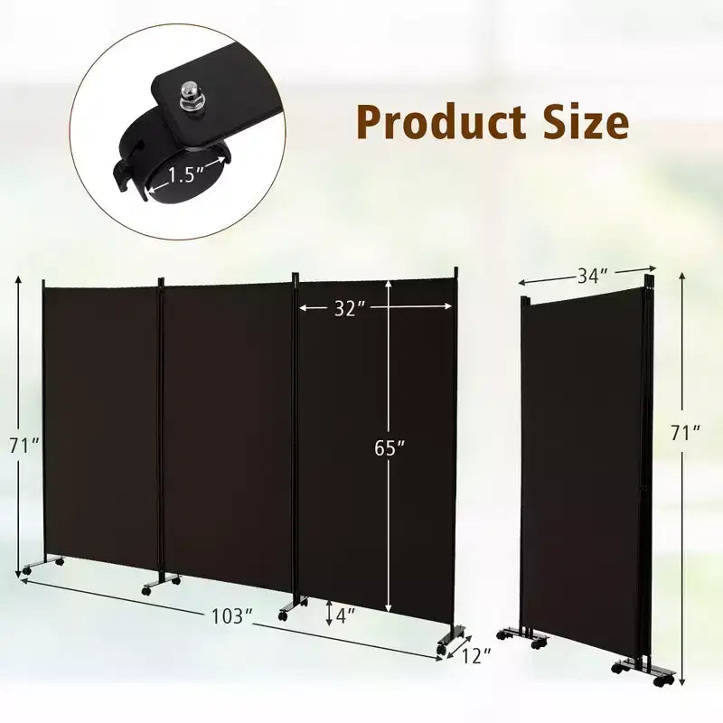 Costway Divisorio Pieghevole a 3 Pannelli da 1,8 m, Schermo Privacy con Ruote Bloccabili Nero/Marrone/Grigio/Bianco