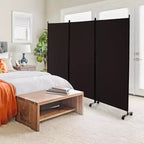 Costway Divisorio Pieghevole a 3 Pannelli da 1,8 m, Schermo Privacy con Ruote Bloccabili Nero/Marrone/Grigio/Bianco