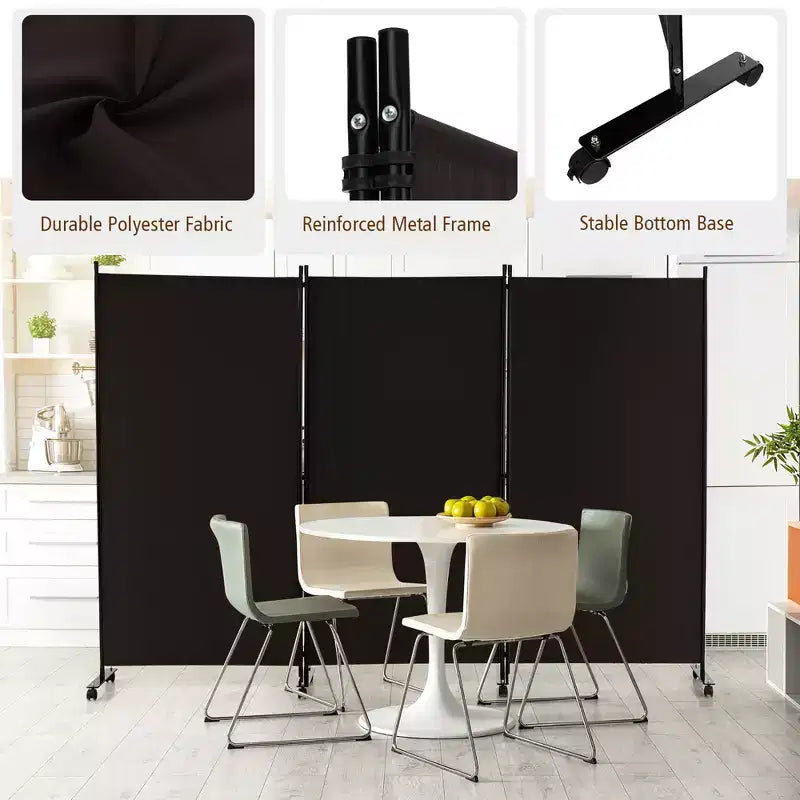 Costway Divisorio Pieghevole a 3 Pannelli da 1,8 m, Schermo Privacy con Ruote Bloccabili Nero/Marrone/Grigio/Bianco