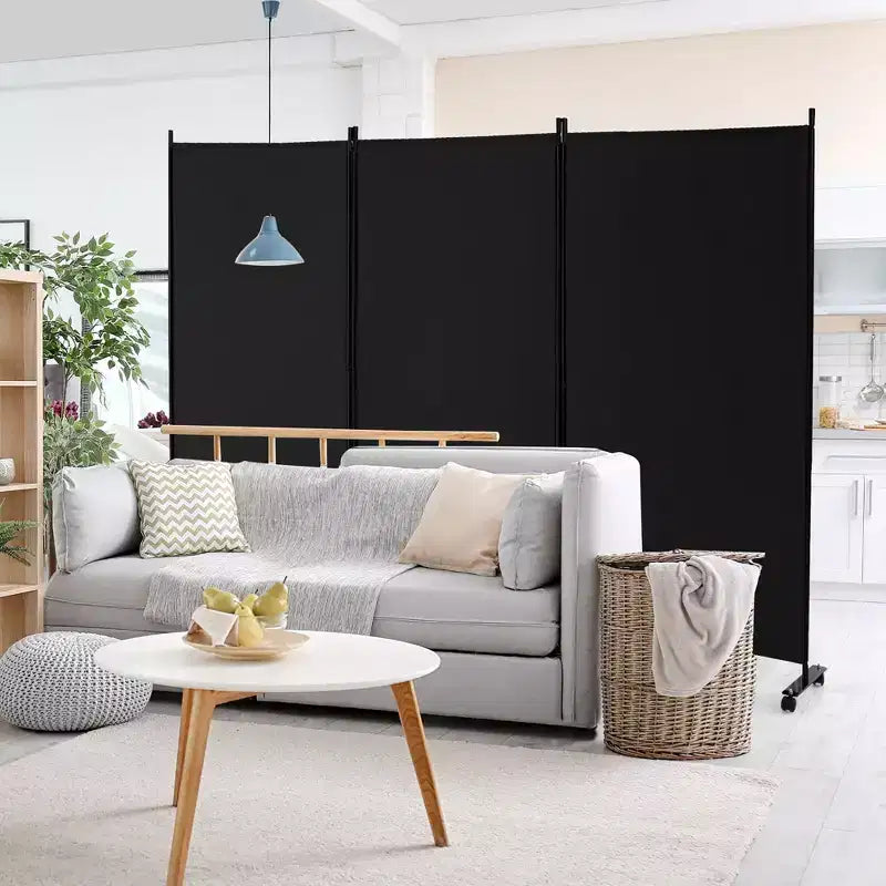 Costway Divisorio Pieghevole a 3 Pannelli da 1,8 m, Schermo Privacy con Ruote Bloccabili Nero/Marrone/Grigio/Bianco