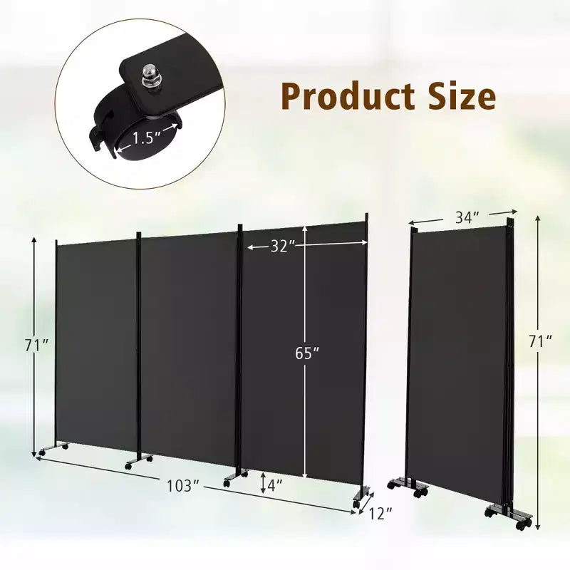 Costway Divisorio Pieghevole a 3 Pannelli da 1,8 m, Schermo Privacy con Ruote Bloccabili Nero/Marrone/Grigio/Bianco
