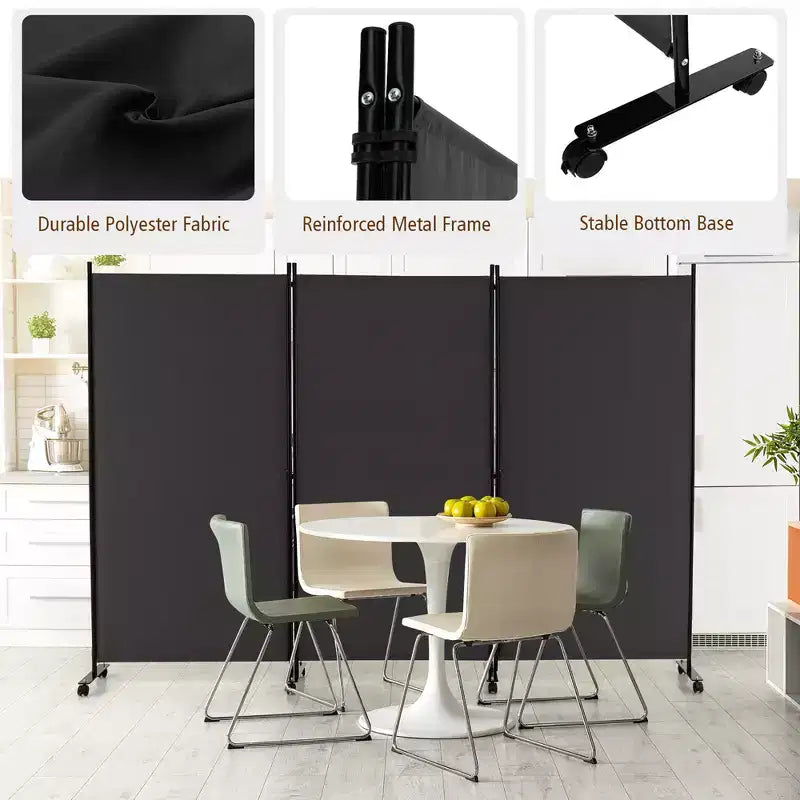 Costway Divisorio Pieghevole a 3 Pannelli da 1,8 m, Schermo Privacy con Ruote Bloccabili Nero/Marrone/Grigio/Bianco