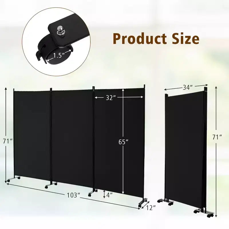 Costway Divisorio Pieghevole a 3 Pannelli da 1,8 m, Schermo Privacy con Ruote Bloccabili Nero/Marrone/Grigio/Bianco