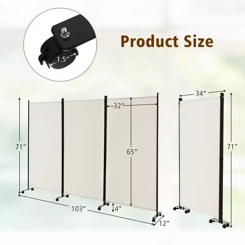 Costway Divisorio Pieghevole a 3 Pannelli da 1,8 m, Schermo Privacy con Ruote Bloccabili Nero/Marrone/Grigio/Bianco