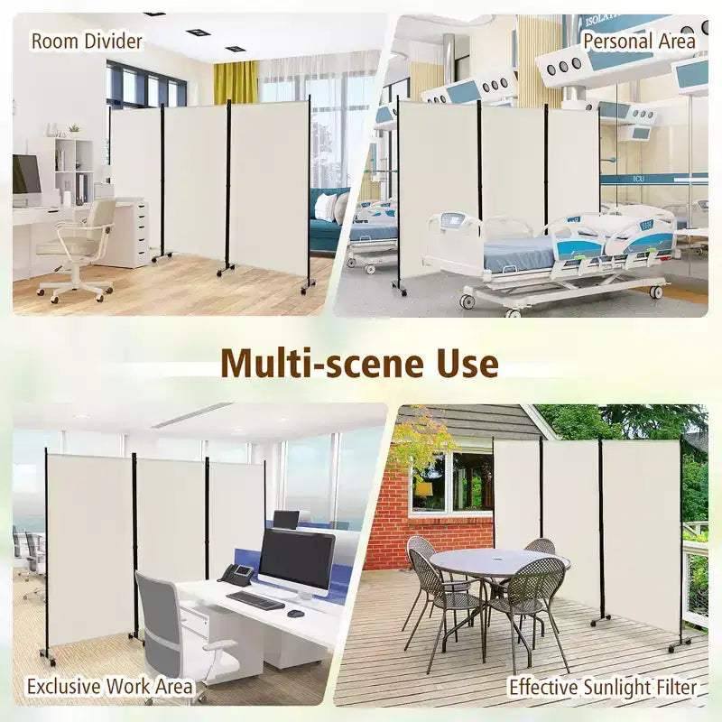 Costway Divisorio Pieghevole a 3 Pannelli da 1,8 m, Schermo Privacy con Ruote Bloccabili Nero/Marrone/Grigio/Bianco