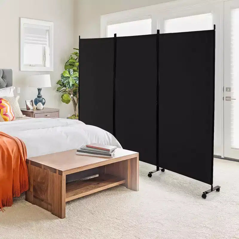 Costway Divisorio Pieghevole a 3 Pannelli da 1,8 m, Schermo Privacy con Ruote Bloccabili Nero/Marrone/Grigio/Bianco