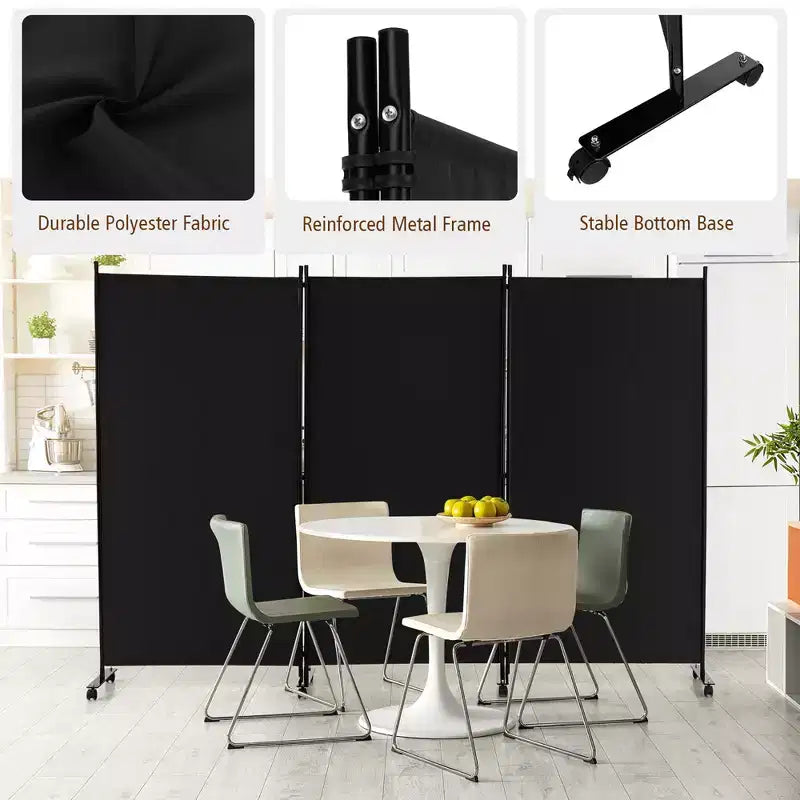 Costway Divisorio Pieghevole a 3 Pannelli da 1,8 m, Schermo Privacy con Ruote Bloccabili Nero/Marrone/Grigio/Bianco